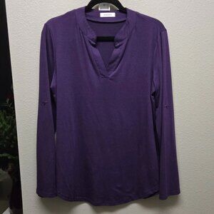 EUC Halife Women's Roll Up 3/4 Sleeve V Neck Tunic Blouses Tops Shirt Size Lg